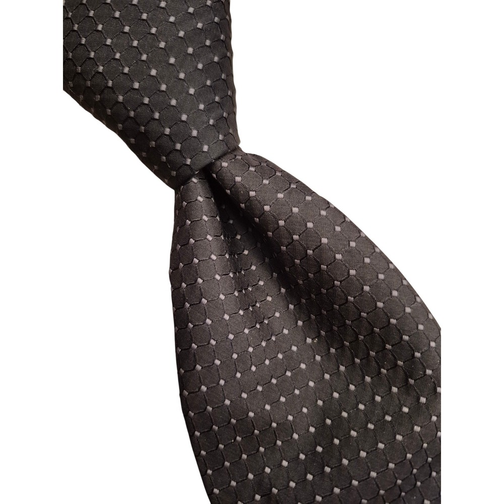 Hugo Boss Mens Silk‎ Tie Black Grey Geometric Micro Dot Made in Italy